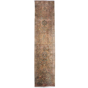 Tabriz Persian Rug 11x2 ft - Semi Antique Afshan All-Over, Shah Abbasi Camel, Cream, Rust Red Hand Knotted | front view | SKU 112801