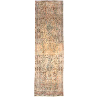 Tabriz Persian Rug 10x3 ft - Semi Antique Medallion Red, Cream Hand Knotted | front view | SKU 112802