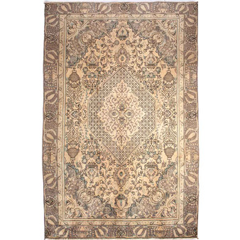 Tabriz Persian Rug 9x5 ft - Semi Antique Medallion Red, Cream Hand Knotted | front view | SKU 112817