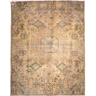Tabriz Persian Rug 10x6 ft - Semi Antique Medallion Red, Cream Hand Knotted | front view | SKU 112833