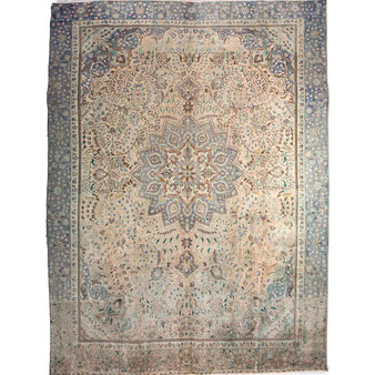 Tabriz Persian Rug 11x8 ft - Semi Antique Medallion Red, Cream Hand Knotted | front view | SKU 112834