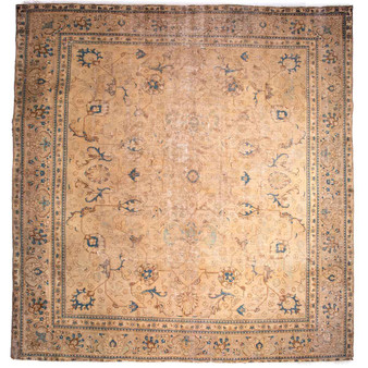 Tabriz Persian Rug 10'8" x 9'5" - Semi Antique Medallion Red, Cream Hand Knotted | front view | SKU 112840