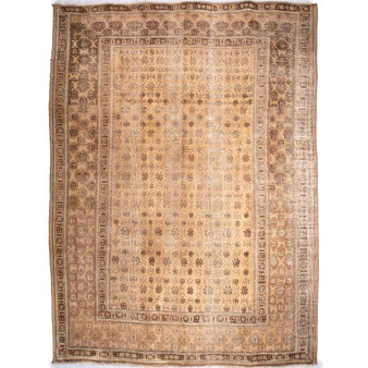 Tabriz Persian Rug 9x6 ft - Semi Antique Medallion Red, Cream Hand Knotted | front view | SKU 112843