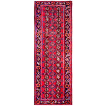 Ferdos Persian Rug 10'8" x 3'7" - Semi Antique Geometric Red, Beige Hand Knotted | front view | SKU 112853