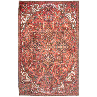 Heriz Persian Rug 9x5 ft - Semi Antique Medallion Red, Brown Hand Knotted | front view | SKU 112856