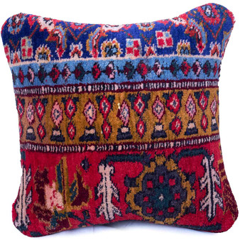 Ardabil Persian Rug 1x1 ft - Semi Antique Geometric, Tribal and Nomadic Navy Blue, Madder Red, Antique Gold Hand Knotted | front view | SKU 113003