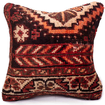 Shiraz Persian Rug 1'4" x 1'4" - Semi Antique Geometric Blue, Red Hand Knotted | front view | SKU 113006