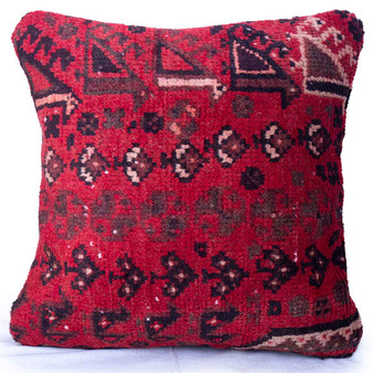 Shiraz Persian Rug 1x1 ft - Semi Antique Geometric Blue, Red Hand Knotted | front view | SKU 113023