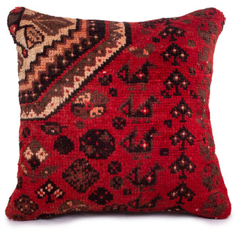 Shiraz Persian Rug 1x1 ft - Semi Antique Afshan All-Over, Geometric Madder Red, Dark Red, Black Hand Knotted | front view | SKU 113024