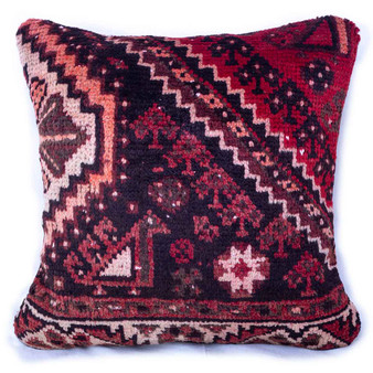 Shiraz Persian Rug 1x1 ft - Semi Antique Geometric Blue, Red Hand Knotted | front view | SKU 113031