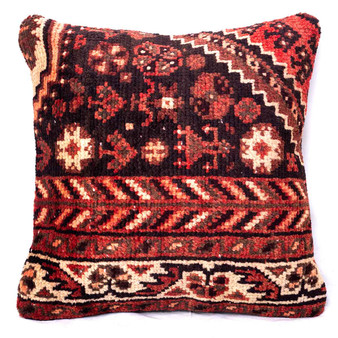 Shiraz Persian Rug 1'8" x 1'8" - Semi Antique Geometric Blue, Red Hand Knotted | front view | SKU 113034