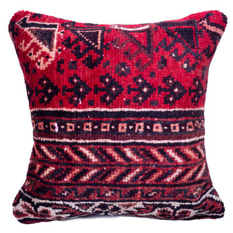 Shiraz Persian Rug 1x1 ft - Semi Antique Geometric Blue, Red Hand Knotted | front view | SKU 113036