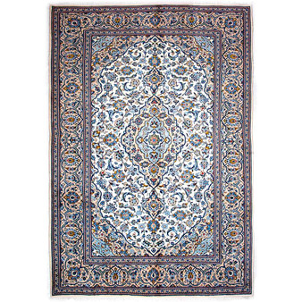 Kashan Persian Rug 11'8" x 7'10" - Semi Antique Medallion Crimson, Navy Blue Hand Knotted | front view | SKU 112902