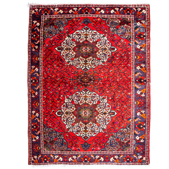 Bakhtiari Persian Rug 9'8" x 7'5" - Semi Antique Medallion Blue, Crimson Hand Knotted | front view | SKU 112910