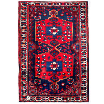 Bakhtiari Persian Rug 10'6" x 6'10" - Semi Antique Medallion Blue, Crimson Hand Knotted | front view | SKU 112919