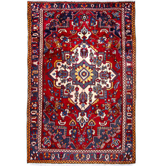 Bakhtiari Persian Rug 10'6" x 6'11" - Semi Antique Medallion Blue, Crimson Hand Knotted | front view | SKU 112928