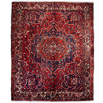 Bakhtiari Persian Rug 12'10" x 10'2" - Semi Antique Medallion Blue, Crimson Hand Knotted | front view | SKU 112933