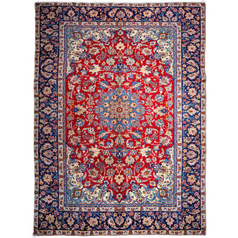 Najafabad Persian Rug 13'3" x 8'10" - Semi Antique Medallion Red, Beige Hand Knotted | front view | SKU 112937