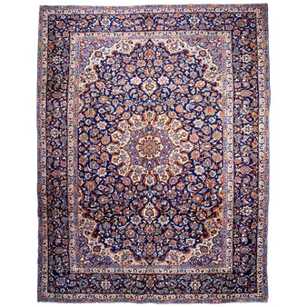 Najafabad Persian Rug 13'4" x 9'10" - Semi Antique Medallion Red, Beige Hand Knotted | front view | SKU 112945