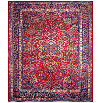 Najafabad Persian Rug 13'1" x 10'1" - Semi Antique Medallion Red, Beige Hand Knotted | front view | SKU 112947