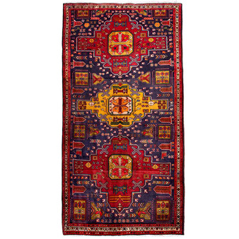 Ardabil Persian Rug 9x5 ft - Semi Antique Medallion Turquoise, White Hand Knotted | front view | SKU 112962