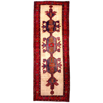 Ardabil Persian Rug 10x3 ft - Semi Antique Medallion Turquoise, White Hand Knotted | front view | SKU 112963