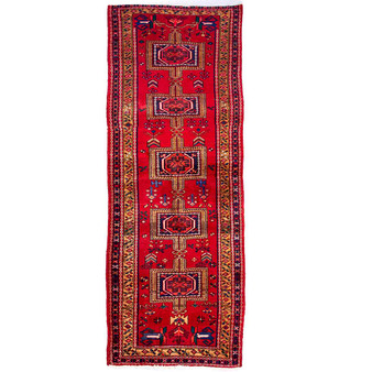 Ardabil Persian Rug 9x3 ft - Semi Antique Medallion Turquoise, White Hand Knotted | front view | SKU 112967