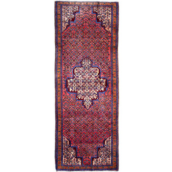 Ardabil Persian Rug 10x3 ft - Semi Antique Medallion Turquoise, White Hand Knotted | front view | SKU 112973