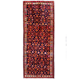 Ardabil Persian Rug 9'2" x 3'7" - Semi Antique Medallion Turquoise, White Hand Knotted | front view | SKU 112974