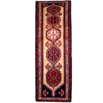 Ardabil Persian Rug 10'10" x 3'5" - Semi Antique Medallion Turquoise, White Hand Knotted | front view | SKU 112981