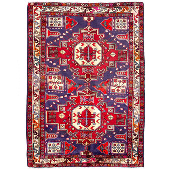 Ardabil Persian Rug 6x4 ft - Semi Antique Medallion Turquoise, White Hand Knotted | front view | SKU 112983