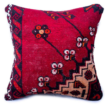 Ferdos Persian Rug 1x1 ft - Semi Antique Geometric Red, Beige Hand Knotted | front view | SKU 113043