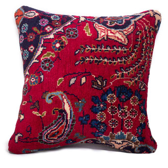 Mashad Persian Rug 1x1 ft - Semi Antique Medallion Crimson, Ultramarine Hand Knotted | front view | SKU 113045