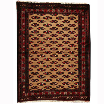 Turkmen Persian Rug 4'0" x 3'1" - Semi Antique Geometric Crimson, Navy Blue Hand Knotted | front view | SKU 110157