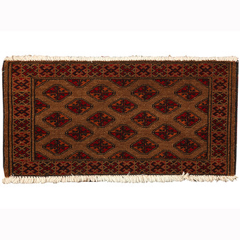 Turkmen Persian Rug 2'7" x 1'4" - Semi Antique Geometric Crimson, Navy Blue Hand Knotted | front view | SKU 110166
