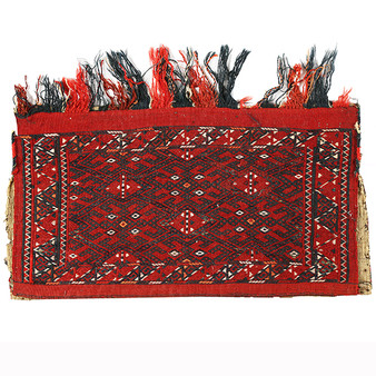 Turkmen Persian Rug 2'9" x 1'6" - Semi Antique Geometric Crimson, Navy Blue Hand Knotted | front view | SKU 110167