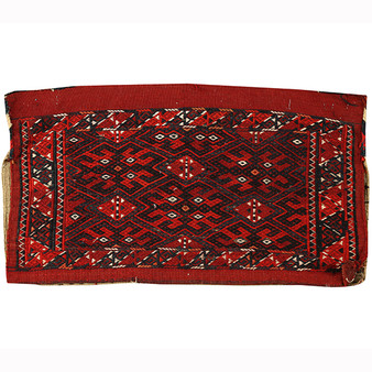 Turkmen Persian Rug 2'8" x 1'7" - Semi Antique Geometric Crimson, Navy Blue Hand Knotted | front view | SKU 110168