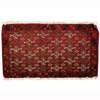 Turkmen Persian Rug 2x1 ft - Semi Antique Geometric Crimson, Navy Blue Hand Knotted | front view | SKU 110170