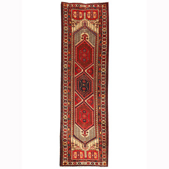 Ardabil Persian Rug 11'2" x 3'3" - Semi Antique Medallion Turquoise, White Hand Knotted | front view | SKU 110199