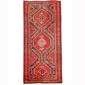 Ardabil Persian Rug 10x4 ft - Semi Antique Medallion Turquoise, White Hand Knotted | front view | SKU 110229