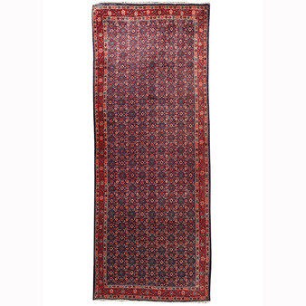 Arak Persian Rug 10x3 ft - Semi Antique Medallion Crimson, Red Hand Knotted | front view | SKU 110242