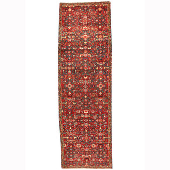 Hamadan Persian Rug 8x2 ft - Semi Antique Afshan Red, Blue Hand Knotted | front view | SKU 110246