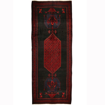 Bijar Persian Rug 13'1" x 5'1" - Semi Antique Medallion Crimson, Navy Blue Hand Knotted | front view | SKU 110300