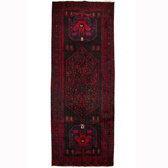 Bijar Persian Rug 13x4 ft - Semi Antique Medallion Crimson, Navy Blue Hand Knotted | front view | SKU 110303