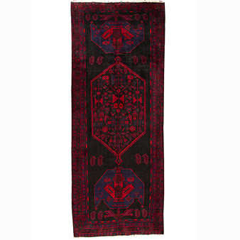 Bijar Persian Rug 13'1" x 4'9" - Semi Antique Medallion Crimson, Navy Blue Hand Knotted | front view | SKU 110308