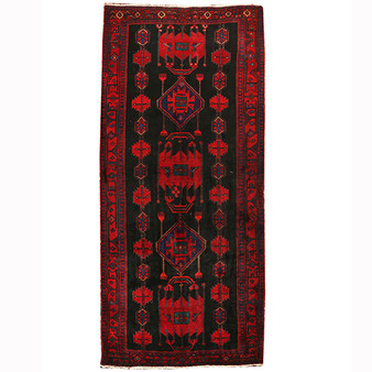 Bijar Persian Rug 11x5 ft - Semi Antique Medallion Crimson, Navy Blue Hand Knotted | front view | SKU 110309