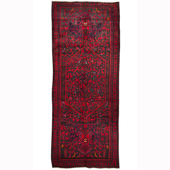 Bijar Persian Rug 14x5 ft - Semi Antique Medallion Crimson, Navy Blue Hand Knotted | front view | SKU 110323