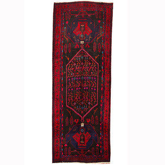 Bijar Persian Rug 12x4 ft - Semi Antique Medallion Crimson, Navy Blue Hand Knotted | front view | SKU 110324