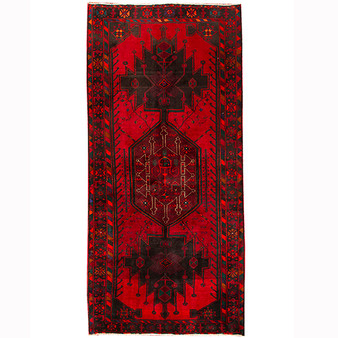 Bijar Persian Rug 9x4 ft - Semi Antique Medallion Madder Red, Dark Red, Charcoal Hand Knotted | front view | SKU 110344