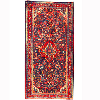Arak Persian Rug 9x4 ft - Semi Antique Medallion Crimson, Red Hand Knotted | front view | SKU 110360
